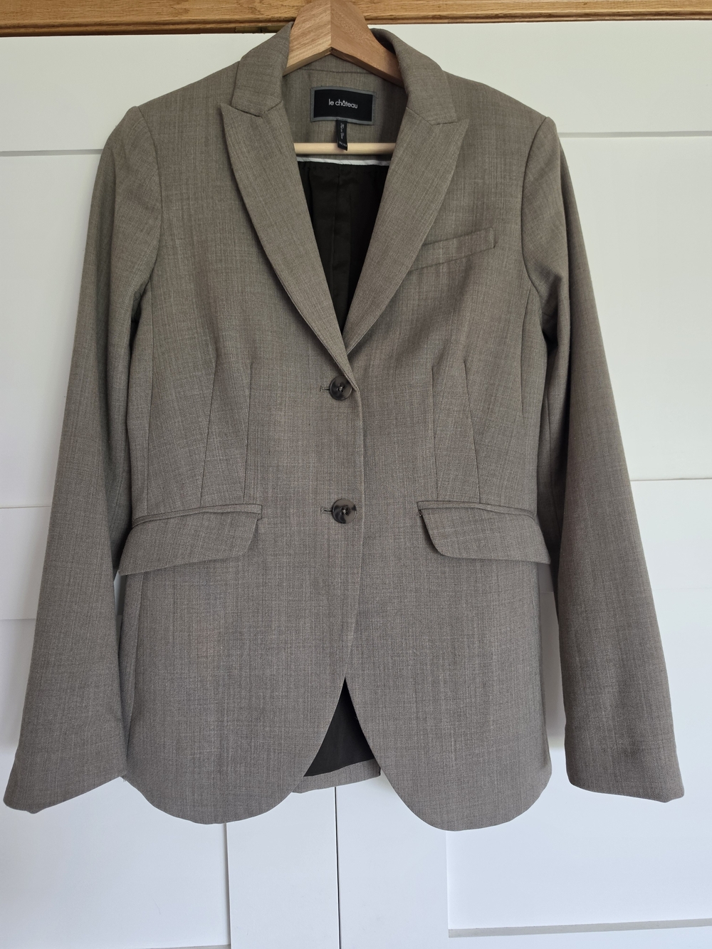 le chateau Women's Taupe Wool Tailored Blazer